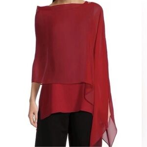 Eileen Fisher Silk Sheer Georgette Wrap Red, NWT